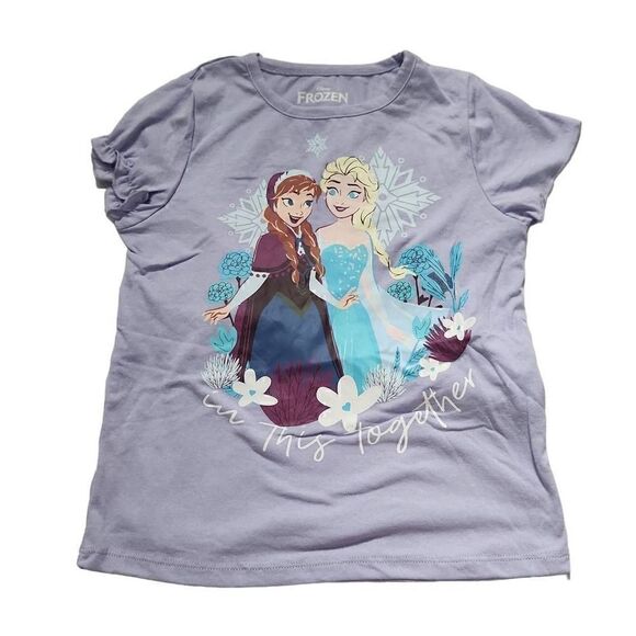 Disney Frozen Girls Size 5 Purple Short Sleeve Shirt - Picture 1 of 4
